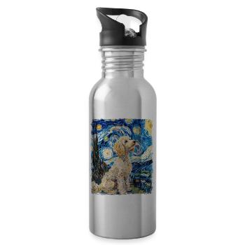 Caniche chien Nuit étoilée Peinture - Gourde avec paille intégrée - argent clair - Droite