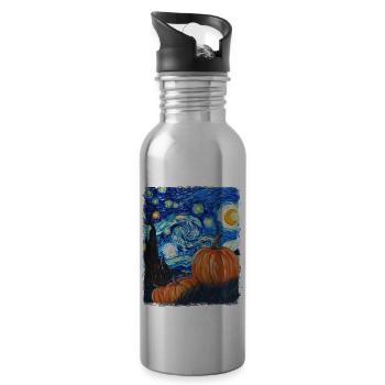 Pumpkin Shooting Star Painting - Water bottle with straw - silver - Right