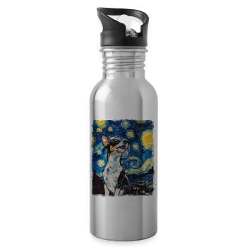 Rat Terrier Chien Nuit Étoilée Peinture - Gourde avec paille intégrée - argent clair - Droite