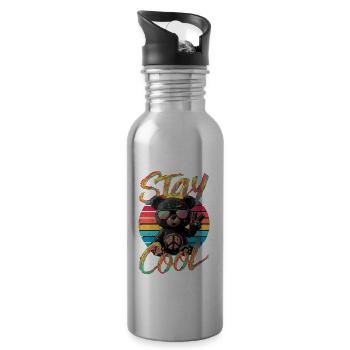 Retro-Friedensbär mit Sonnenbrille für Bären - Trinkflasche mit integriertem Trinkhalm - Lightsilver - Rechts