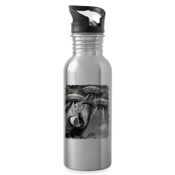 Ara Papagei Vogel UFO Alien Außerirdischer Selfie - Trinkflasche mit integriertem Trinkhalm - Lightsilver - Rechts