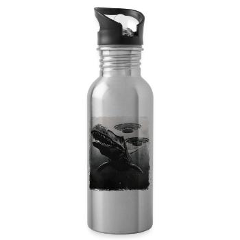 Mosasaurus Dinosaurier UFO Alien Außerirdischer Se - Trinkflasche mit integriertem Trinkhalm - Lightsilver - Rechts