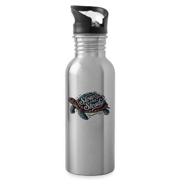 Patience with our Slow and Steady Turtle - Water bottle with straw - silver - Right