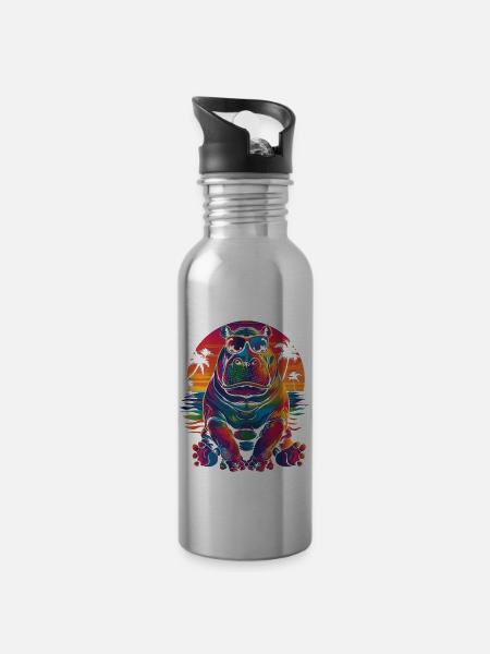 Nilpferd Hippopotamus Sonnenbrille Strand Popart - Trinkflasche mit integriertem Trinkhalm - Lightsilver
