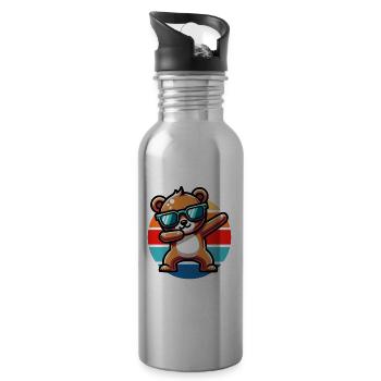 Dabbing Bear Vintage Sunset - Water bottle with straw - silver - Right