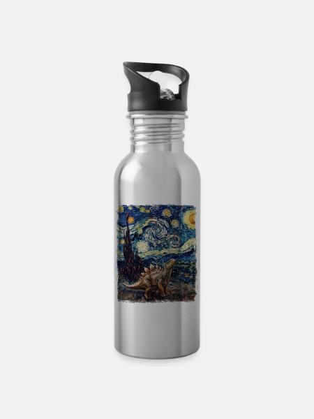 Stegosaurus Dinosaurier Sternennacht Gemälde - Trinkflasche mit integriertem Trinkhalm - Lightsilver