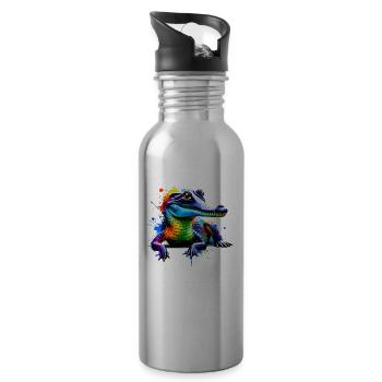 Bunte Splash Art Gharial Gaviale - Trinkflasche mit integriertem Trinkhalm - Lightsilver - Rechts