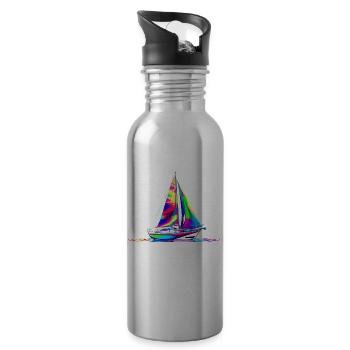 Segeln Segelboot Bootfahren Popart - Trinkflasche mit integriertem Trinkhalm - Lightsilver - Rechts