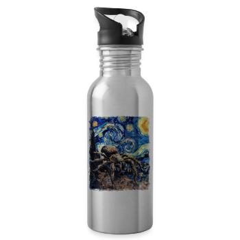 Tarentule araignée Nuit étoilée Peinture - Gourde avec paille intégrée - argent clair - Droite