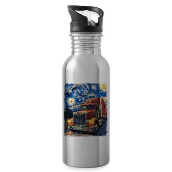 camionneur chauffeur de camion camionnage peinture nuit étoilée - Gourde avec paille intégrée - argent clair - Droite