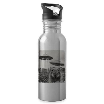 Ratte Maus UFO Alien Außerirdischer Selfie - Trinkflasche mit integriertem Trinkhalm - Lightsilver - Rechts
