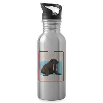 Walross Walrus Walrosse Walroß Geschenk - Trinkflasche mit integriertem Trinkhalm - Lightsilver - Rechts
