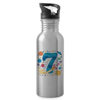 7th Birthday Boys 7 Years Planet Birthday - Water bottle with straw - silver - Right