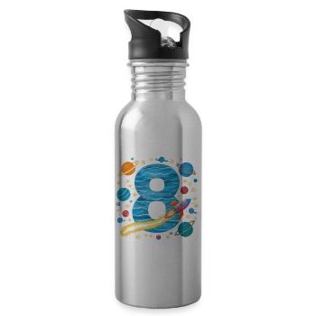 8th Birthday Boys 8 Years Planet Birthday - Water bottle with straw - silver - Right