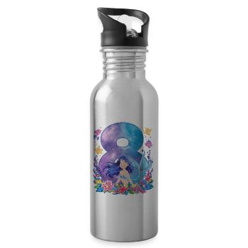 8th Birthday Girl 8 Years Mermaid Party - Water bottle with straw - silver - Right