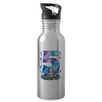 5th Birthday Girl 5 Years Mermaid Party - Water bottle with straw - silver - Right