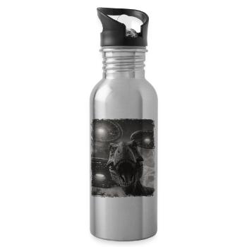 T-Rex Dinosaur Tyrannosaurus Rex UFO Außerirdis - Water bottle with straw - silver - Right
