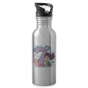 7th Birthday Girl 7 Years Mermaid Party - Water bottle with straw - silver - Right