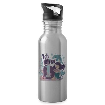 1st Birthday Girl 1 Year Mermaid Party - Water bottle with straw - silver - Right