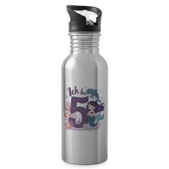 5th Birthday Girl 5 Years Mermaid Party - Water bottle with straw - silver - Right