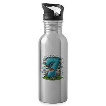 7. Geburtstag 7 Jahre Fußball Fußballspieler - Trinkflasche mit integriertem Trinkhalm - Lightsilver - Rechts