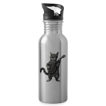 American Shorthair Cat Joueur de banjo bluegrass - Gourde avec paille intégrée - argent clair - Droite