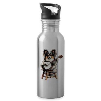 Papillon Hund Bluegrass Banjo Spieler - Trinkflasche mit integriertem Trinkhalm - Lightsilver - Rechts