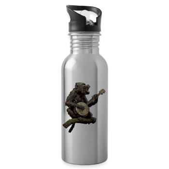 Baboon Monkey Bluegrass Banjo Player - Water bottle with straw - silver - Right