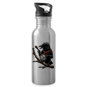 Crow Raven Bluegrass Banjo Spieler - Trinkflasche mit integriertem Trinkhalm - Lightsilver - Rechts