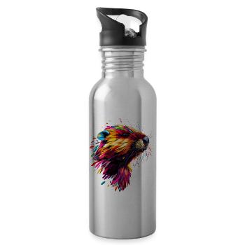 Beaver Colorful Rainbow Popart Rodents Cute Beaver - Water bottle with straw - silver - Right