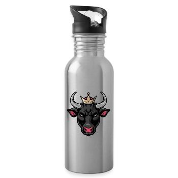 Taureau Portrait Animal Taureau Tête Couronne - Gourde avec paille intégrée - argent clair - Droite