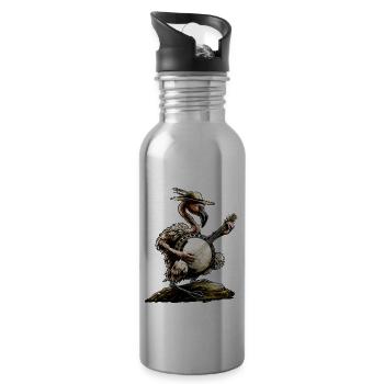 Flamingo Animal Bluegrass Banjo Player - Water bottle with straw - silver - Right