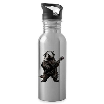 Honey Badger Ratel Bluegrass Banjo Spieler - Trinkflasche mit integriertem Trinkhalm - Lightsilver - Rechts