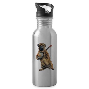 Mastiff Dog Bluegrass Banjo Player - Water bottle with straw - silver - Right