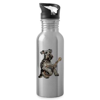 Miniature Schnauzer Chien Bluegrass Joueur de Banjo - Gourde avec paille intégrée - argent clair - Droite