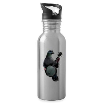 Pigeon Bird Bluegrass Banjo Player - Water bottle with straw - silver - Right