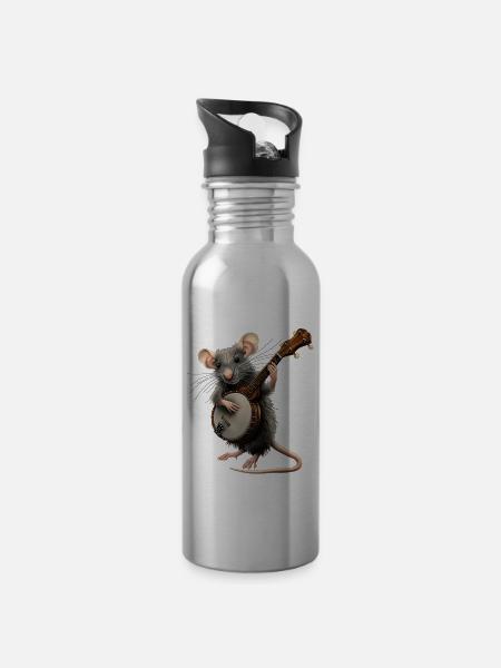 Rattenmaus Bluegrass Banjo Spieler - Trinkflasche mit integriertem Trinkhalm - Lightsilver