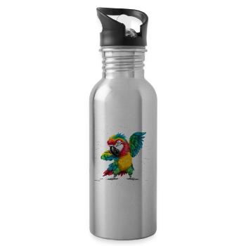 Ara Papagei für einen Vogelliebhaber - Trinkflasche mit integriertem Trinkhalm - Lightsilver - Rechts