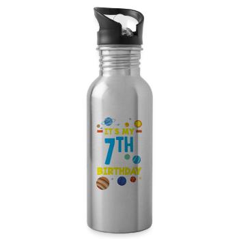 7. Geburtstag Jungen 7 Jahre Astronaut Geburtstag - Trinkflasche mit integriertem Trinkhalm - Lightsilver - Rechts
