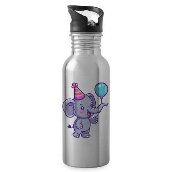 Elefant Geburtstag Baby - Trinkflasche mit integriertem Trinkhalm - Lightsilver - Rechts