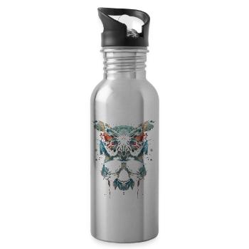 Weirdcore Aesthetics Skull Butterfly Strangeco - Water bottle with straw - silver - Right