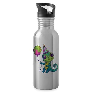 Chameleon Geburtstag Baby - Trinkflasche mit integriertem Trinkhalm - Lightsilver - Rechts