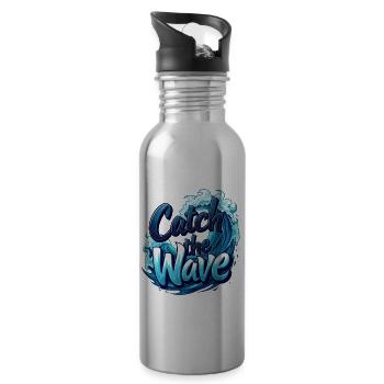 Catch the Wave für einen Surfer Wellenreiter - Trinkflasche mit integriertem Trinkhalm - Lightsilver - Rechts