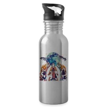 Beagle Dog Howling Moon - Water bottle with straw - silver - Right