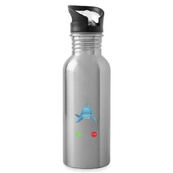 Dolphin Calling Funny Animal Motif - Water bottle with straw - silver - Right