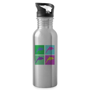 Bunte Delfine im Pop-Art Stil - Trinkflasche mit integriertem Trinkhalm - Lightsilver - Rechts