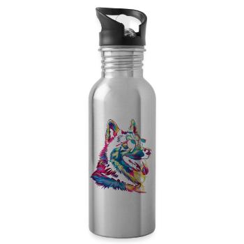 Siberian Husky Dog Sunglasses Popart - Water bottle with straw - silver - Right