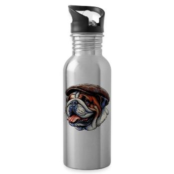 English Bulldog Dog - Water bottle with straw - silver - Right