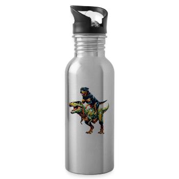 Geometric Art Dinosaur T-Rex Rottweiler - Water bottle with straw - silver - Right