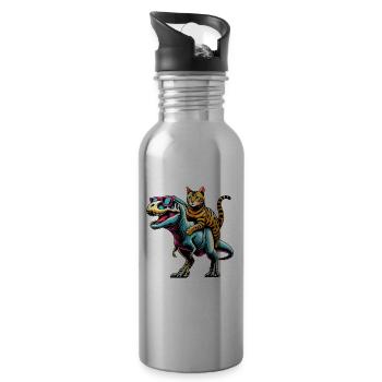 Dinosaure T-Rex Lunettes de soleil Bengal Chat Tyrannosaurus - Gourde avec paille intégrée - argent clair - Droite